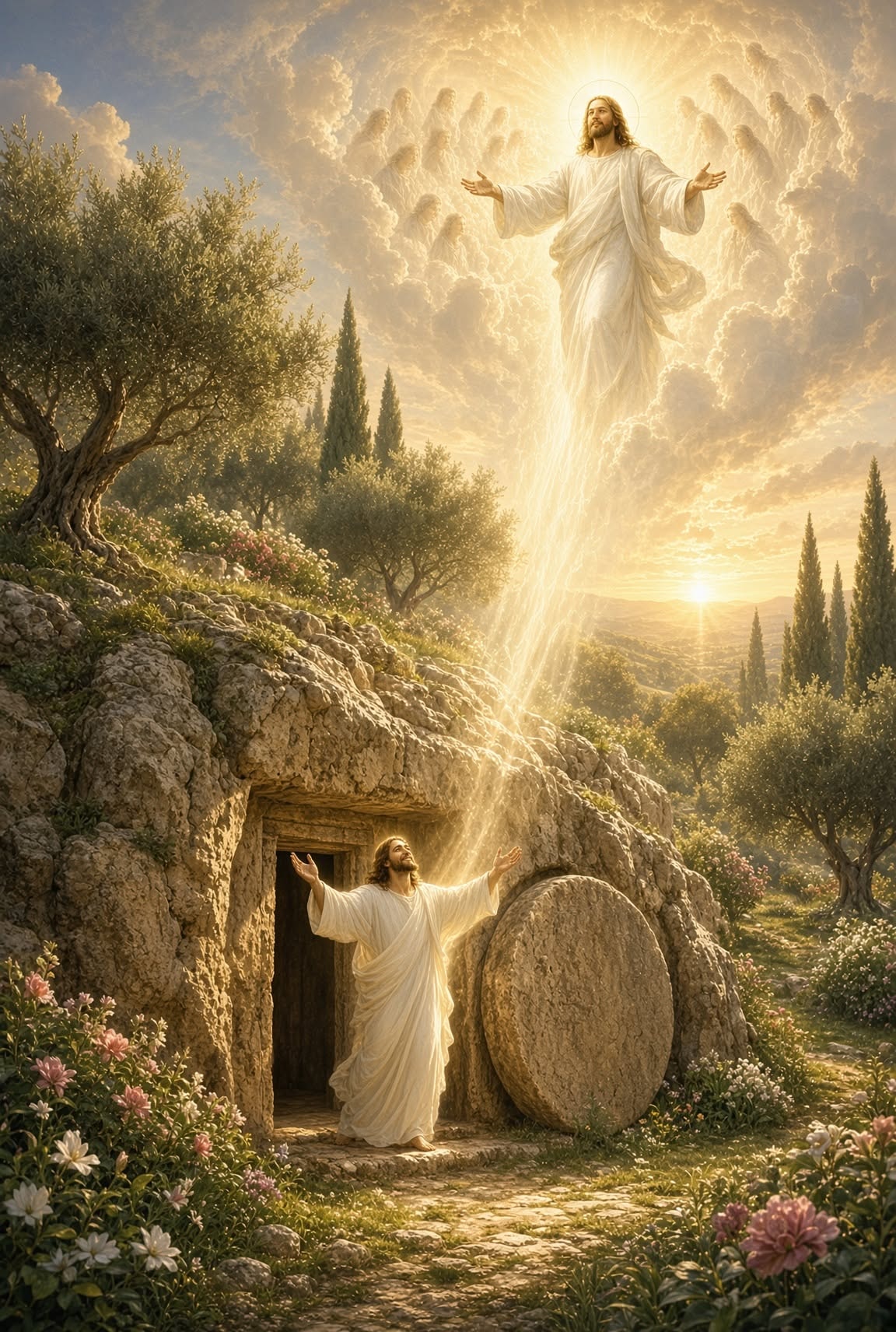 Heavenly figures welcoming Christ